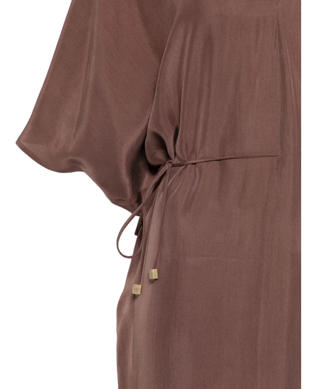 Alysi Brown Drawstring V-Neck Maxi Dress