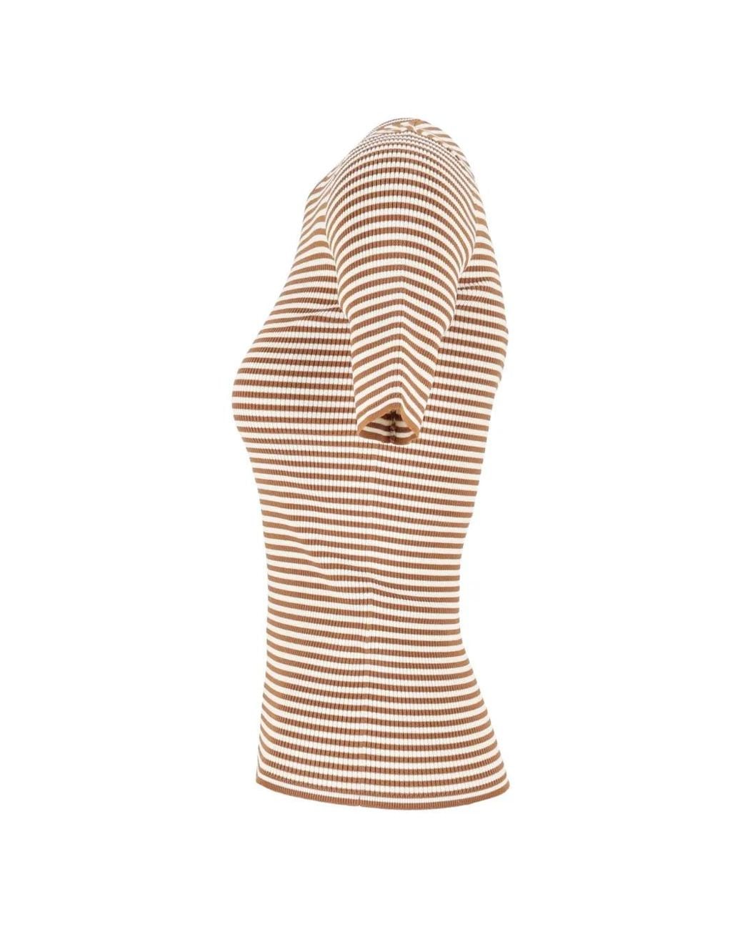 Max Mara White Striped Ribbed-Knit T-Shirt