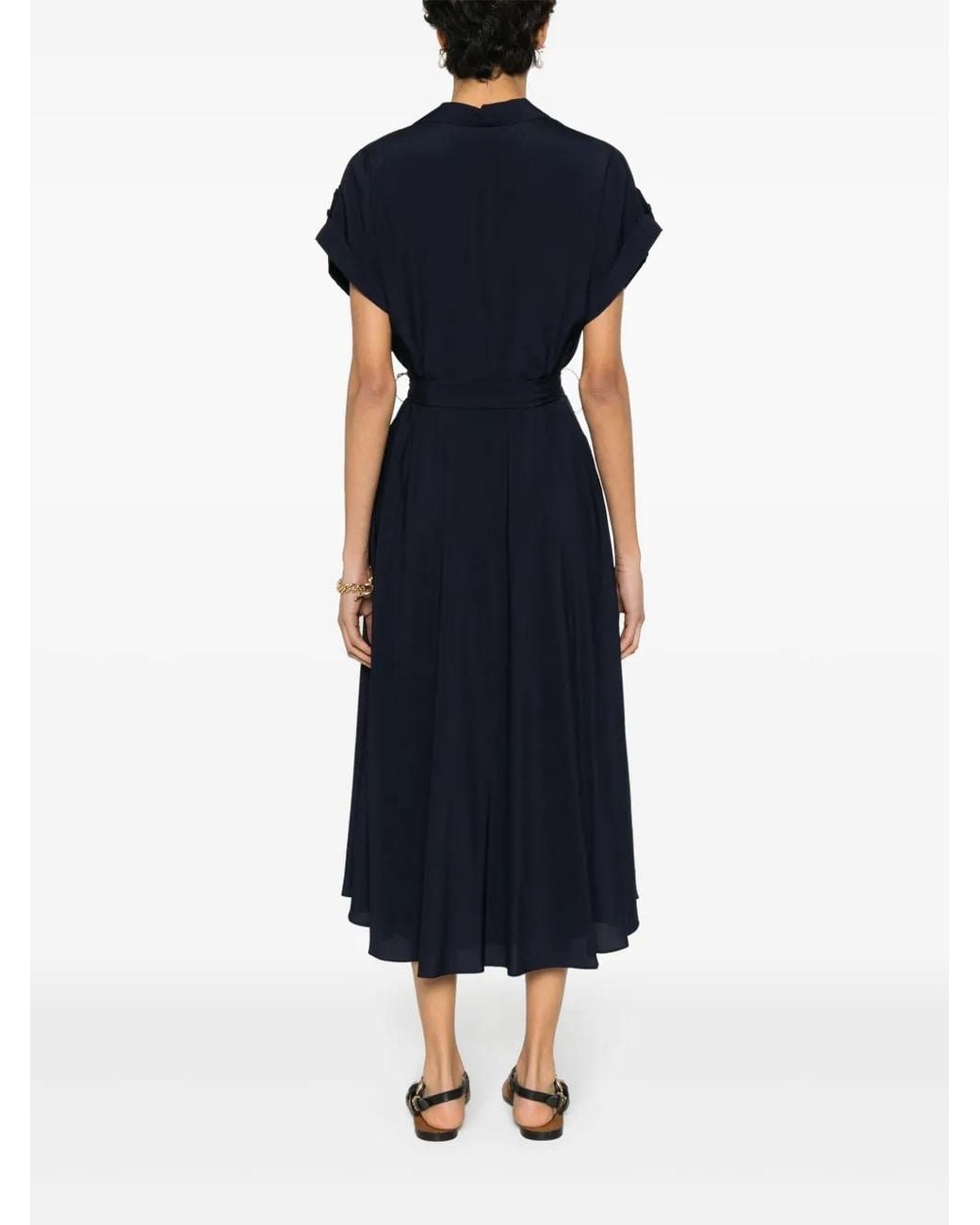 Ralph Lauren Blue V-Neck Georgette Midi Dress