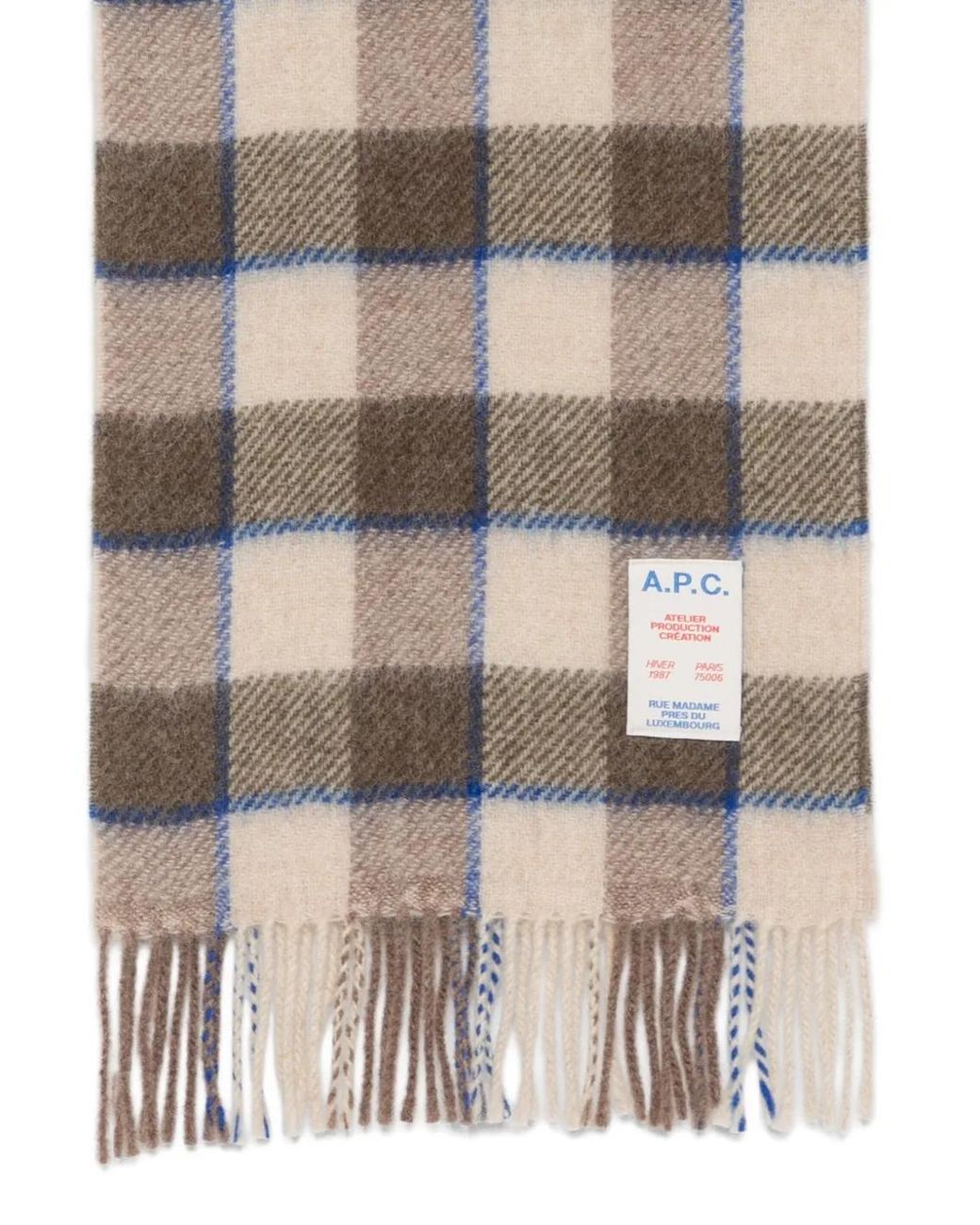 A.P.C. White Check-Pattern Fringed Scarf