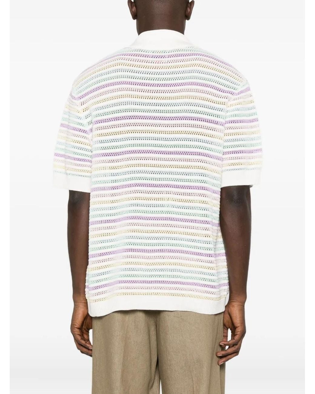 Casablanca White Striped Short-Sleeve Shirt for men