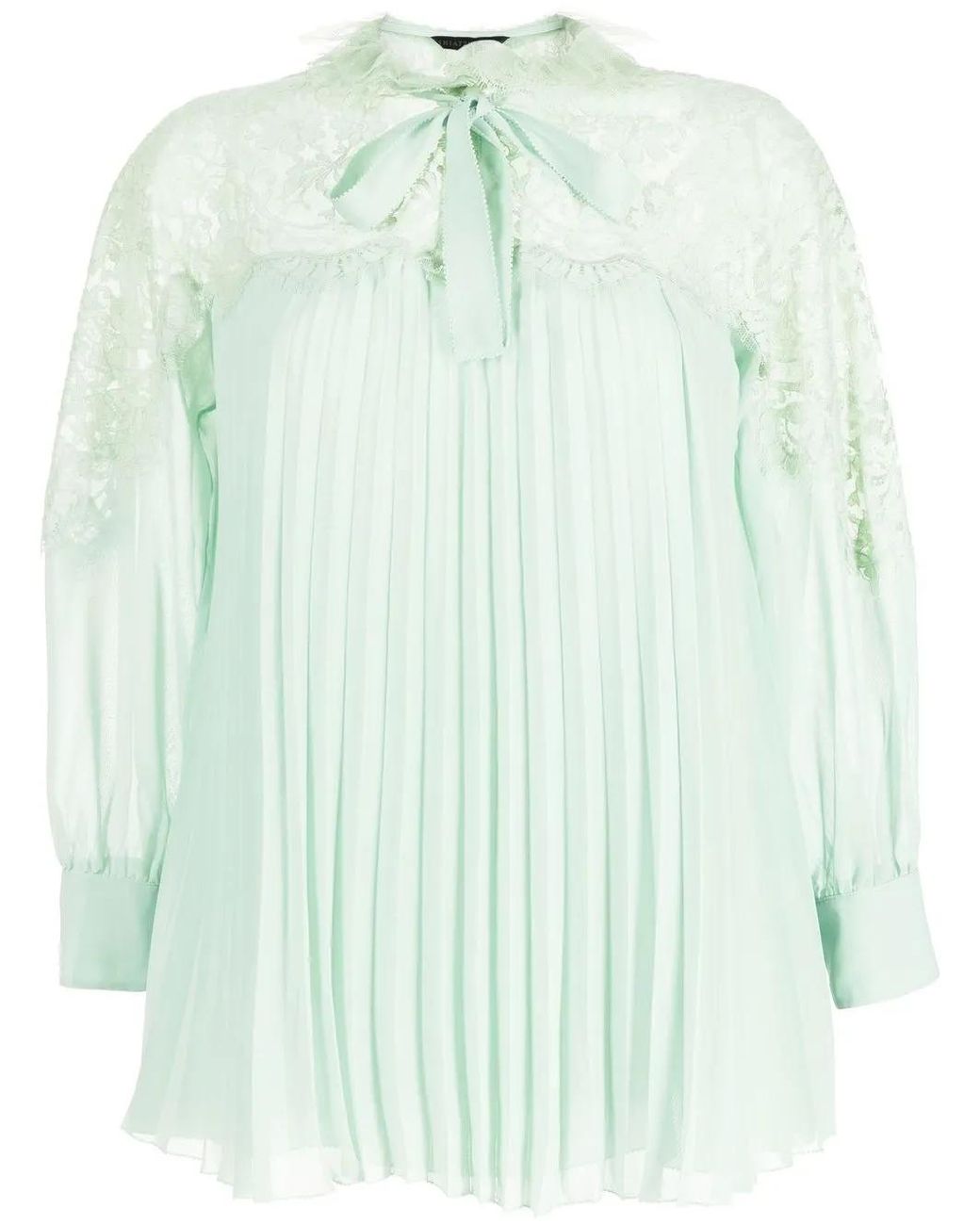 Shiatzy Chen Green Pleated Lace-Collared Blouse