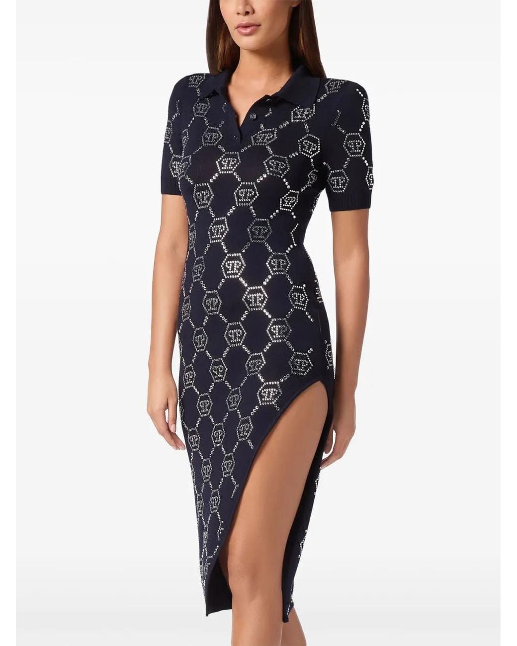 Philipp Plein Blue Monogram Polo Dress