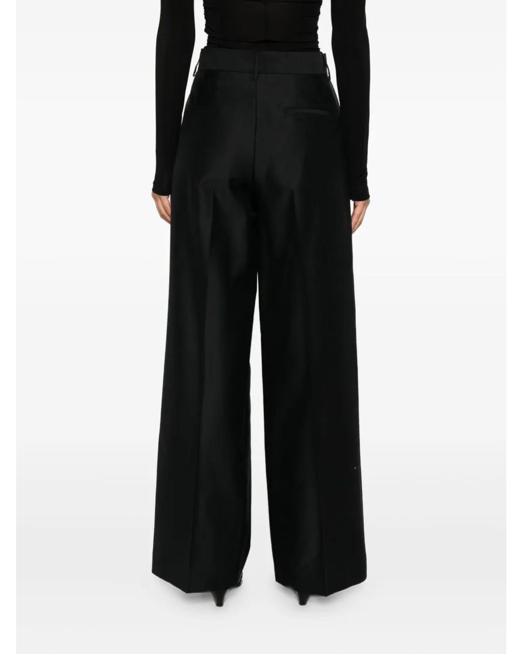 Alberta Ferretti Black Wide-Leg Wool Blend Trousers With High Waist