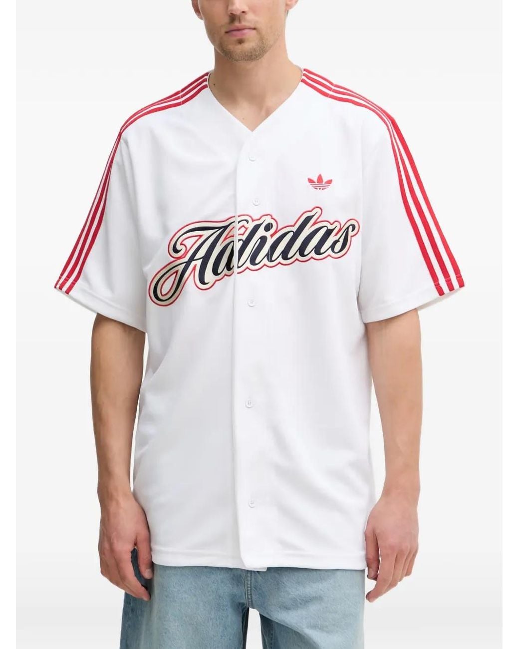 Adidas Logo-Embroidered Striped-Sleeve Shirt for men
