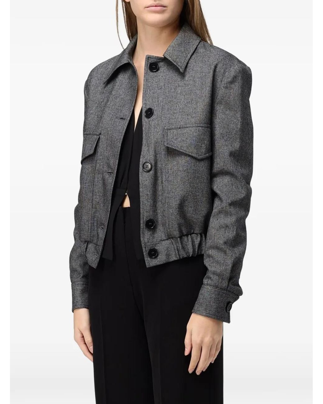 Hanita Gray Button-Up Elasticated-Hem Jacket