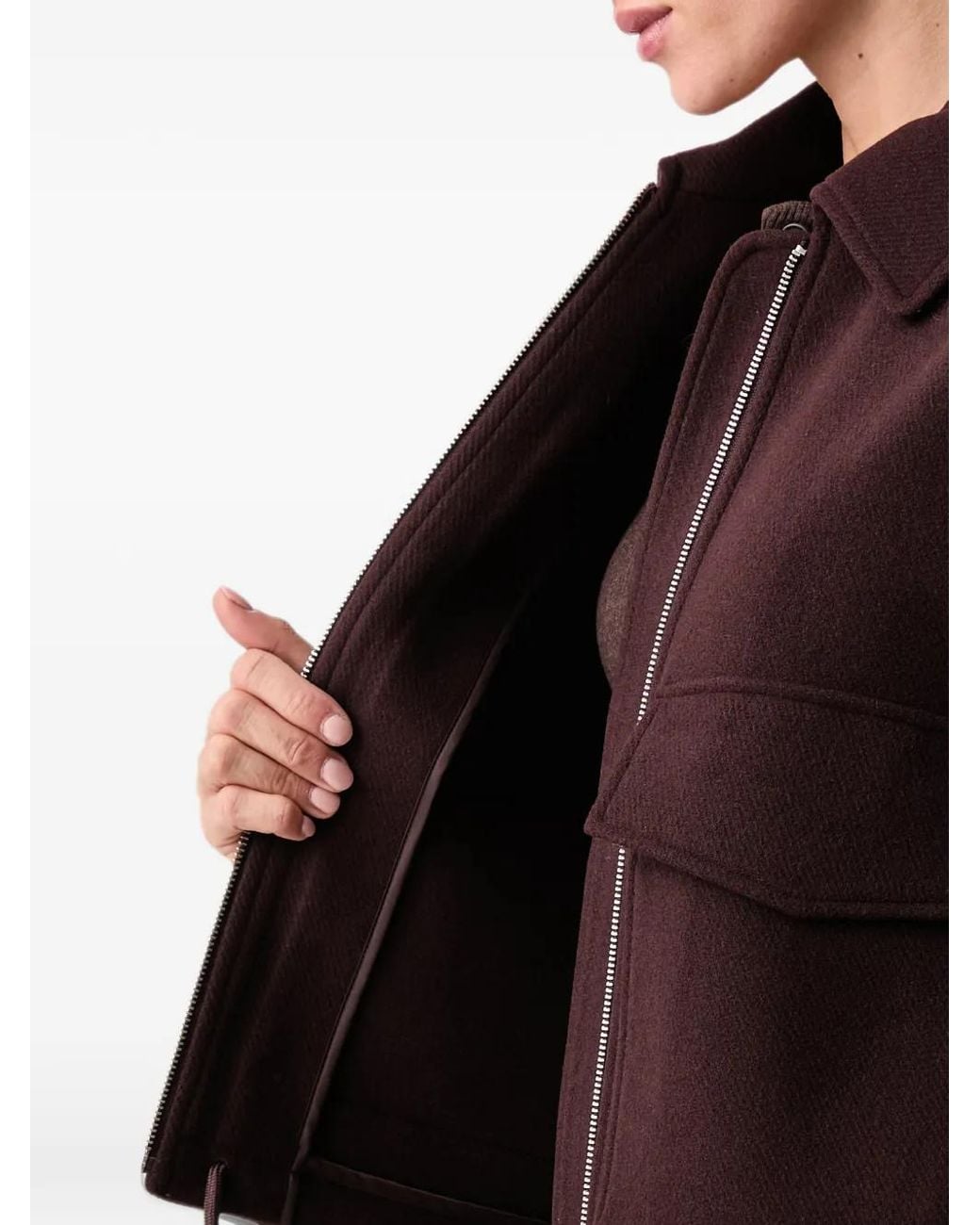 Marc O' Polo Brown Zip-Up Patch-Pocket Cropped Jacket