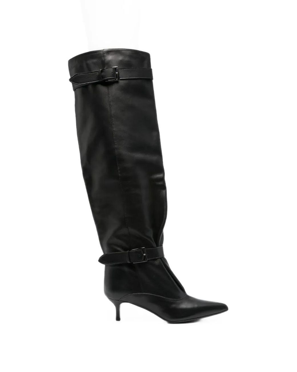 GISEL B Black Buckle-Strap Pointed-Toe Boots