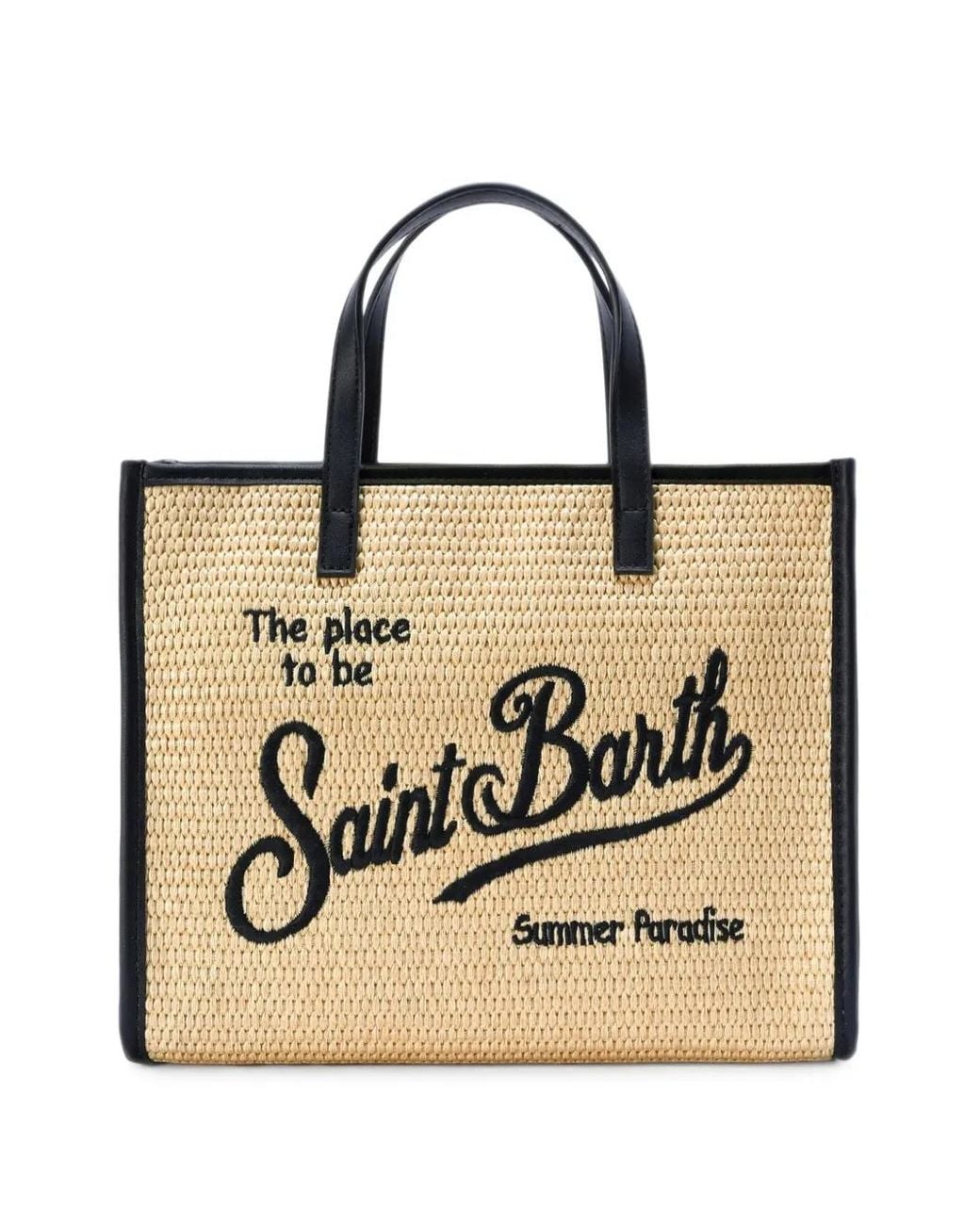 Mc2 Saint Barth Black Vivian Medium Raffia-Effect Bag With Embroidered Logo