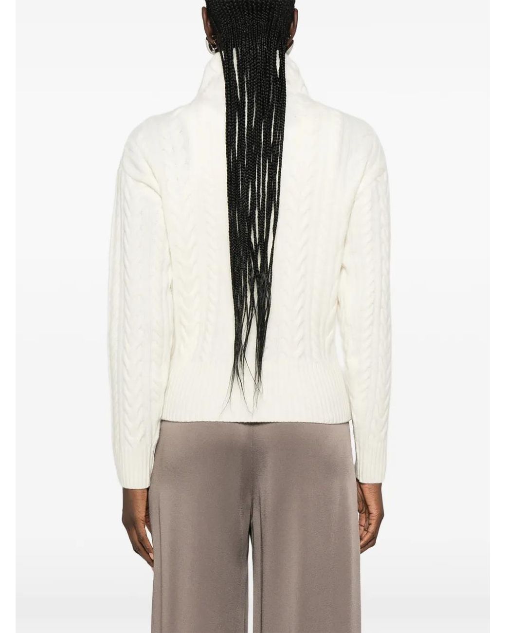 Herno White Rollkragenpullover Mit Zopfmuster