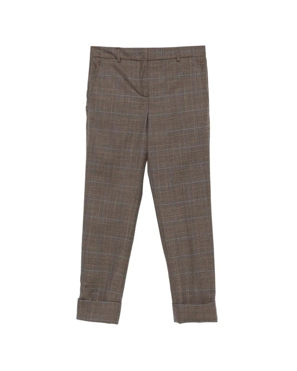 Incotex Gray Prince-Of-Wales-Check Turned-Up Trousers