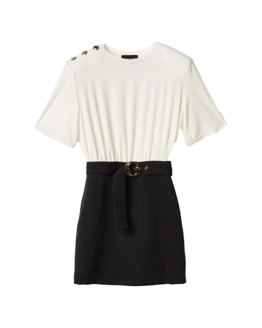 Gaelle Paris White Belted Button-Detail Mini Dress