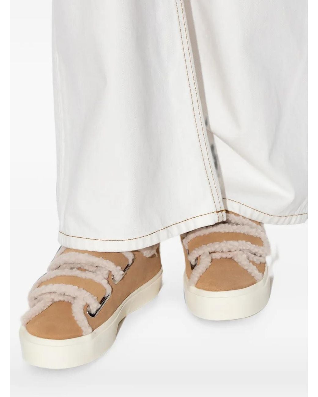 Inuikii Natural Shearling-Trim Touch-Strap Sneakers