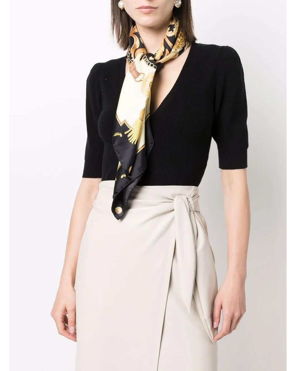 Aspinal Black Baroque-Pattern Print Scarf