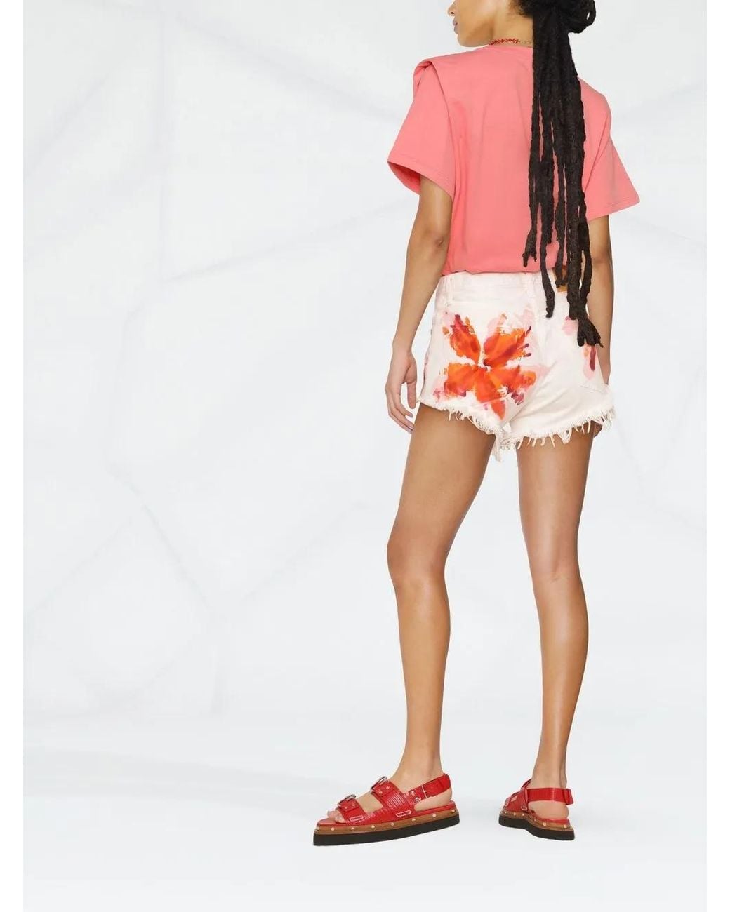 Alanui Pink Desert Island Denim Shorts