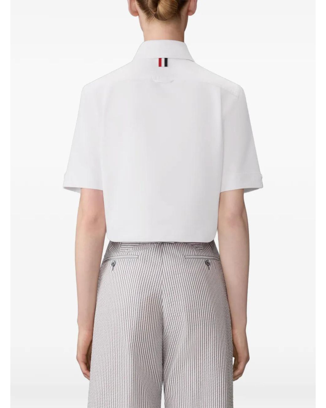 Thom Browne White Oxford Cropped Short Sleeve Shirt