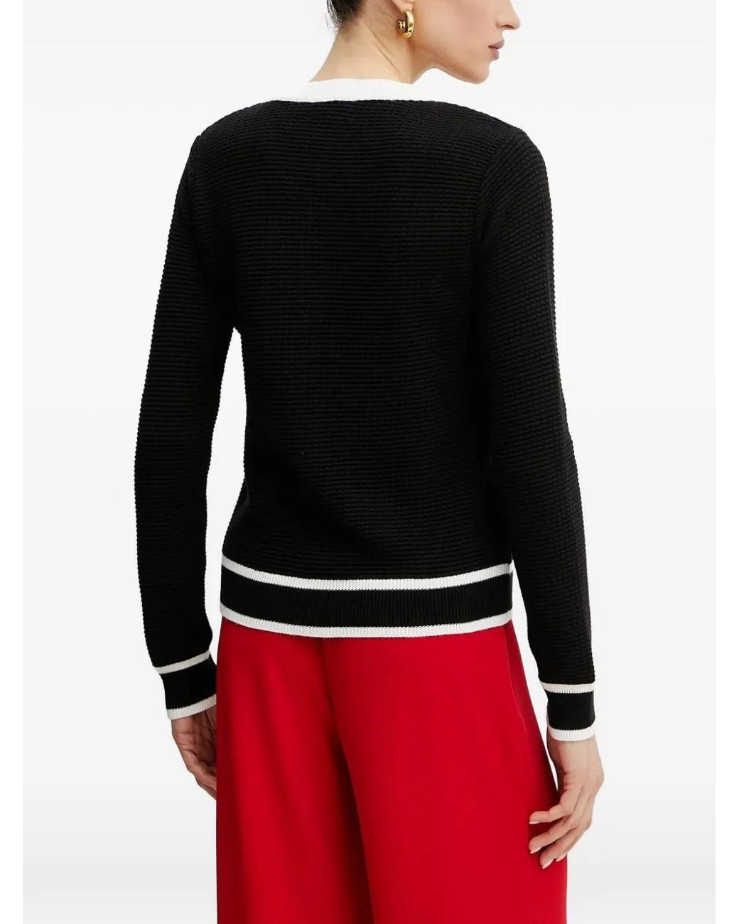 Morgan Red Ribbed Button-Down Cardigan