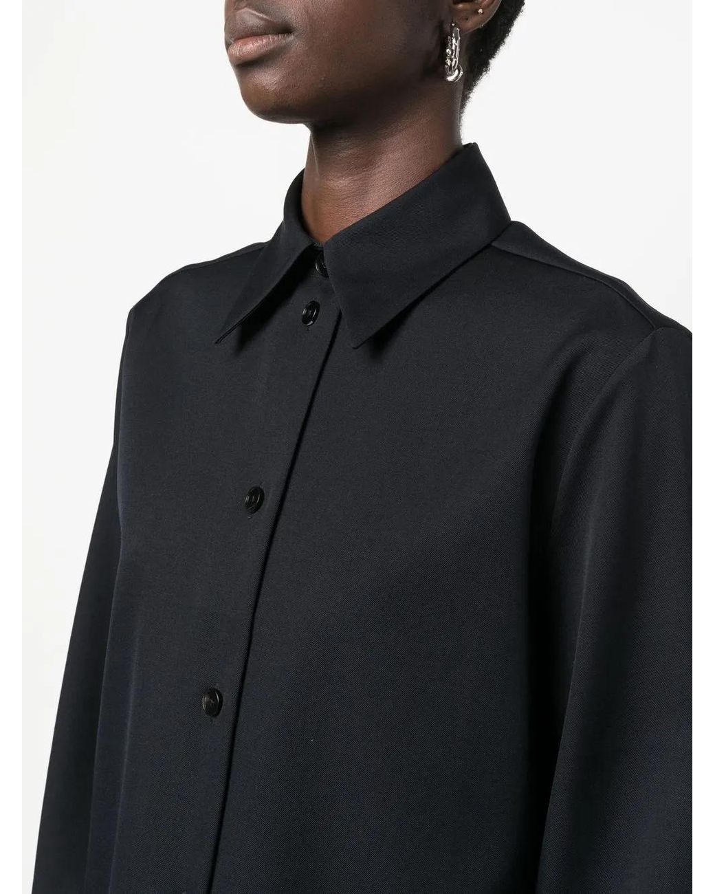 Jil Sander Black Long-Sleeve Virgin-Wool Shirt