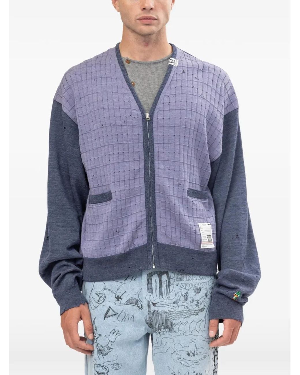 Maison Mihara Yasuhiro Blue Distressed Knit Cardigan for men