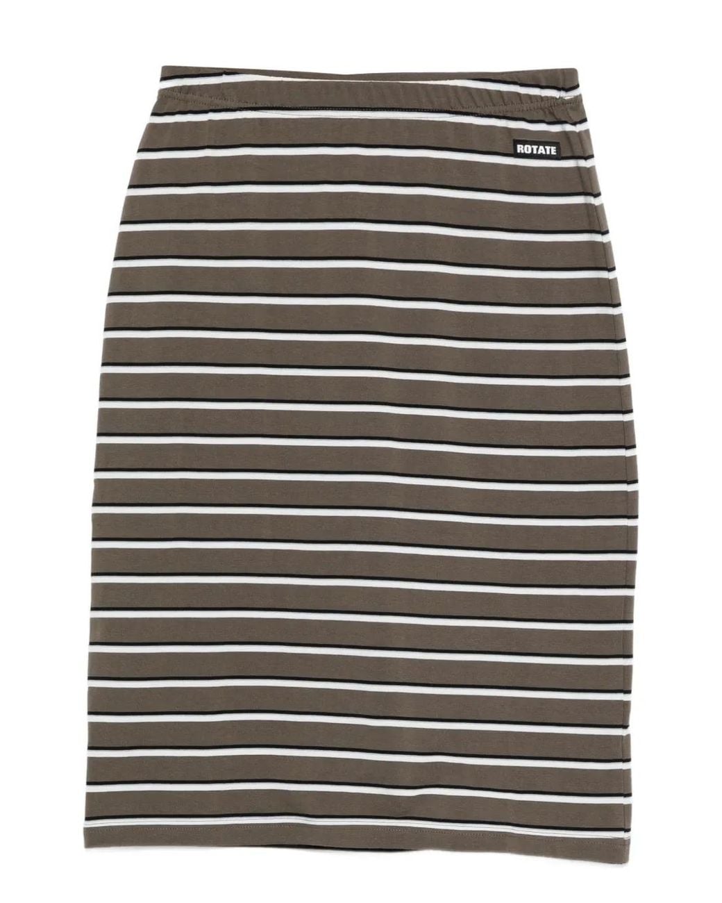 ROTATE BIRGER CHRISTENSEN Gray Striped Logo-Patch Midi Fitted Skirt