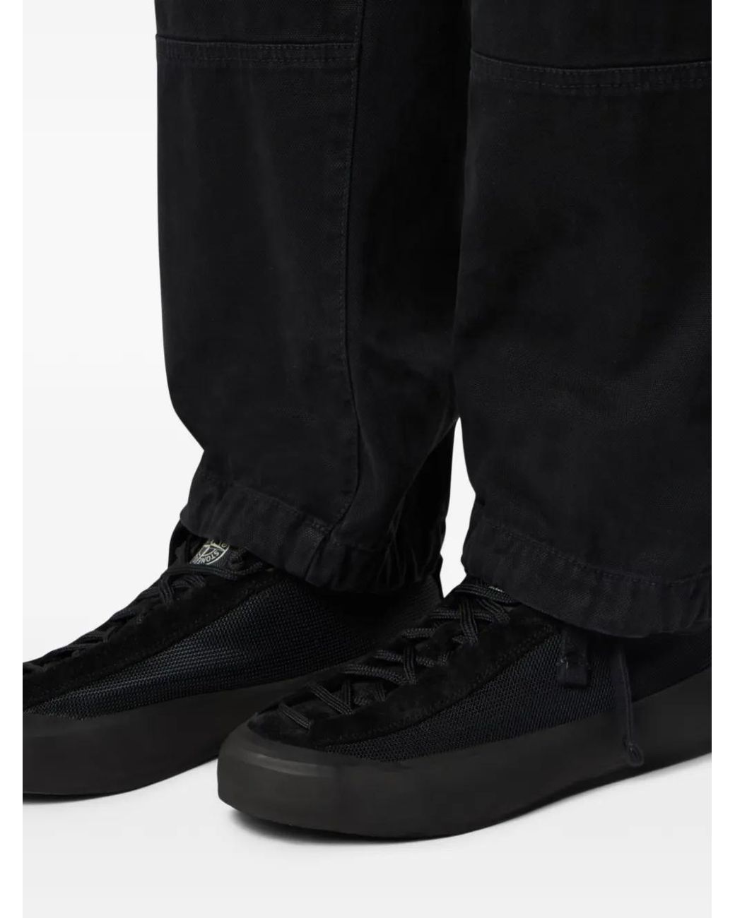 Stone Island Black 3100005 Organic Panama Cotton Old-Effect Loose-Fit Cargo Trousers With Elasticated Waistband for men