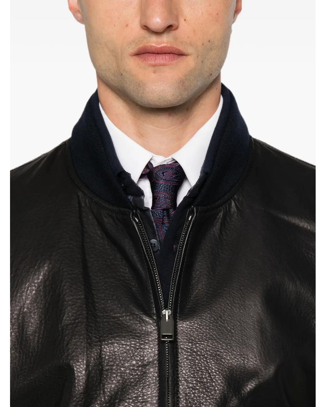 Brioni Black Zip-Up Leather Jacket for men