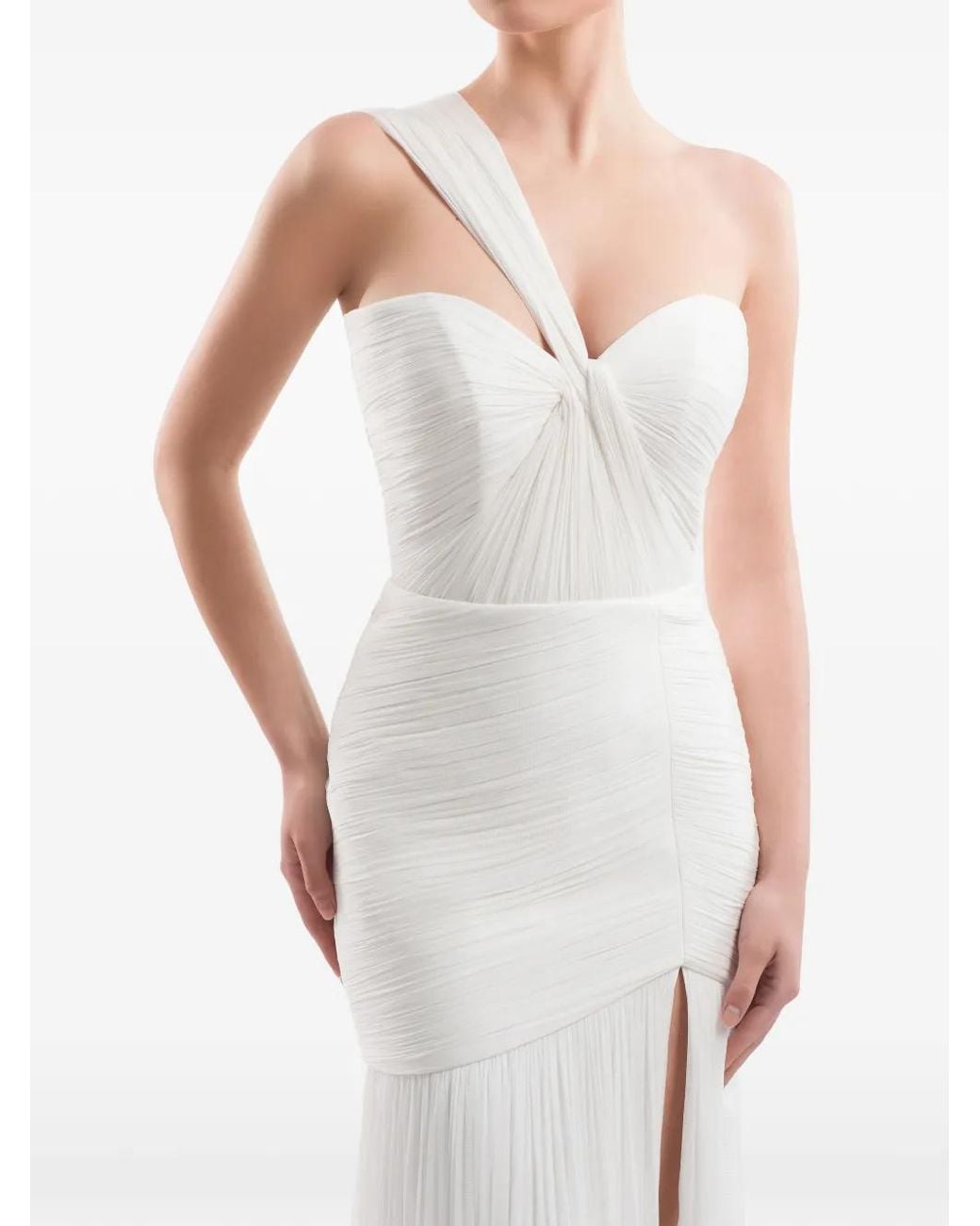 IMROSKA White Mattew Pleated Draped Maxi Dress