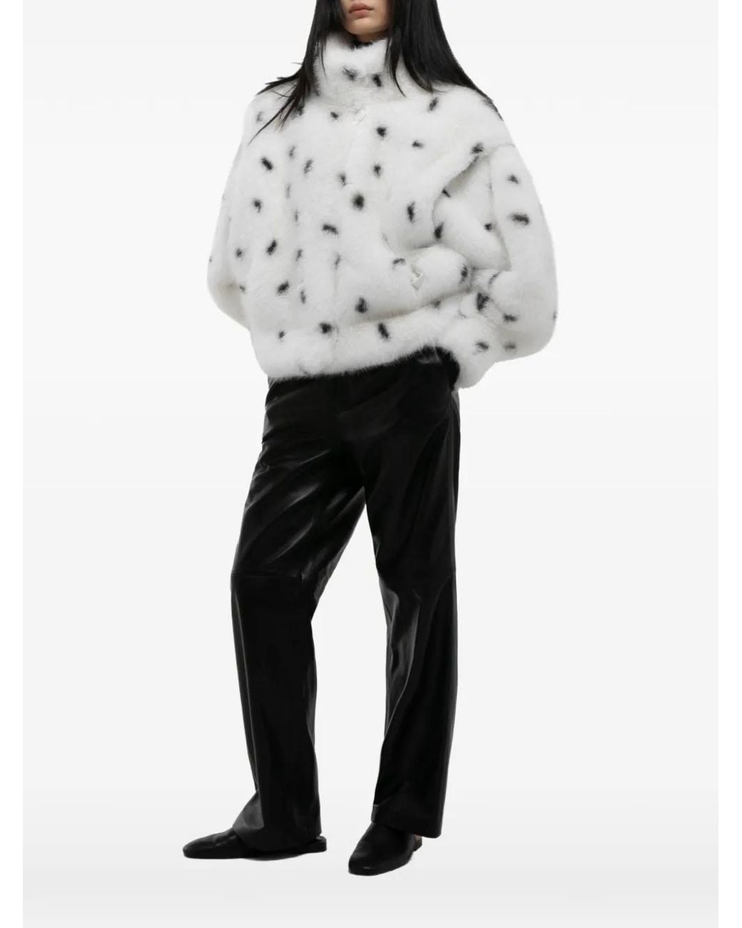 DUCIE Gray Katja Dalmatian-Print Faux-Fur Jacket