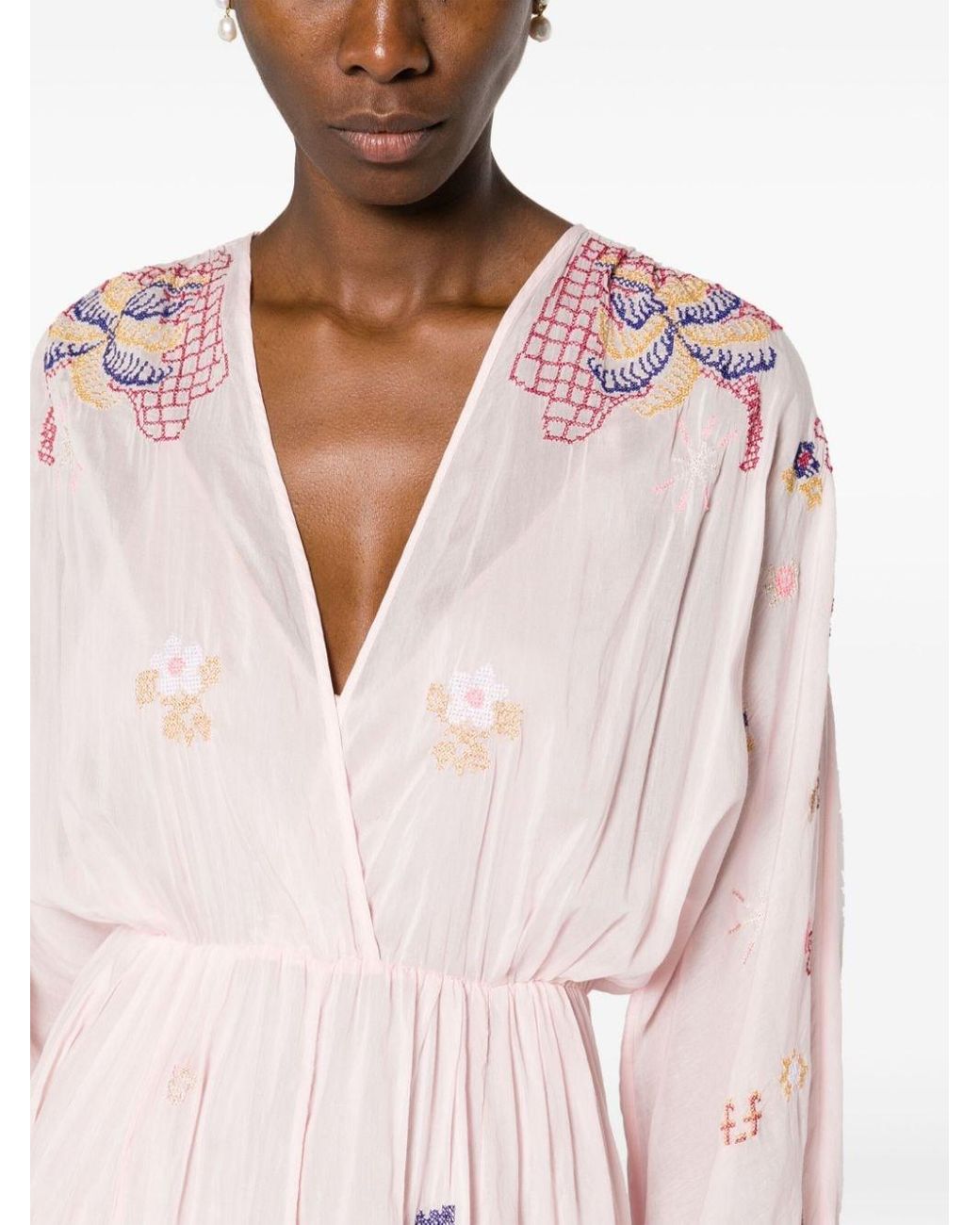 Forte Forte Embroidered-Design V-Neck Maxi Dress in Pink Forte Forte Embroidered-Design V-Neck Maxi Dress in Pink