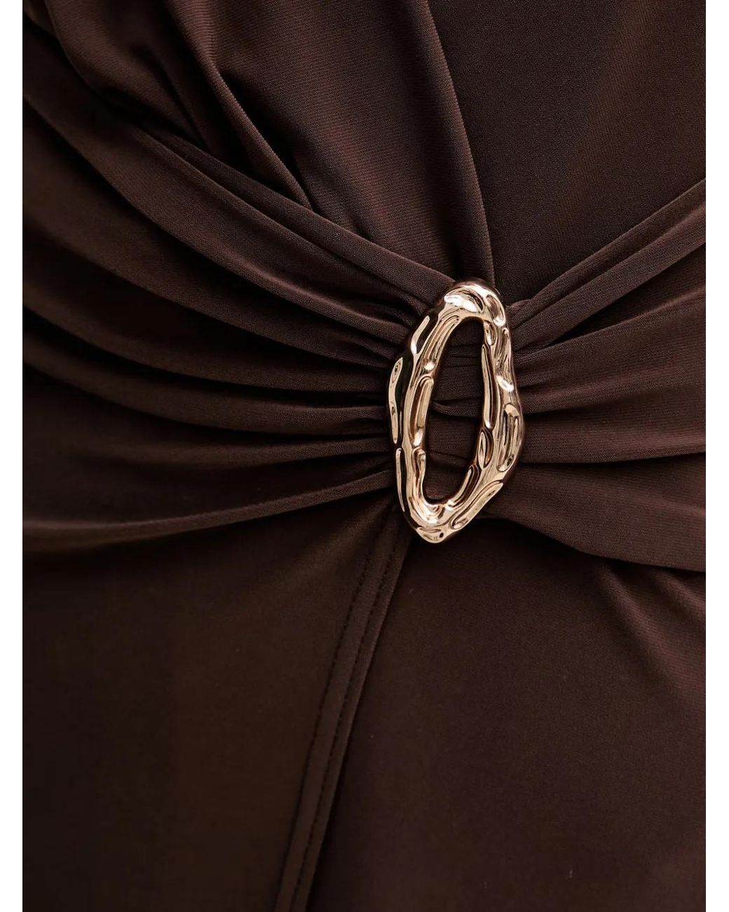 Joseph Ribkoff Brown Buckle-Detail Wrap-Style Midi Dress