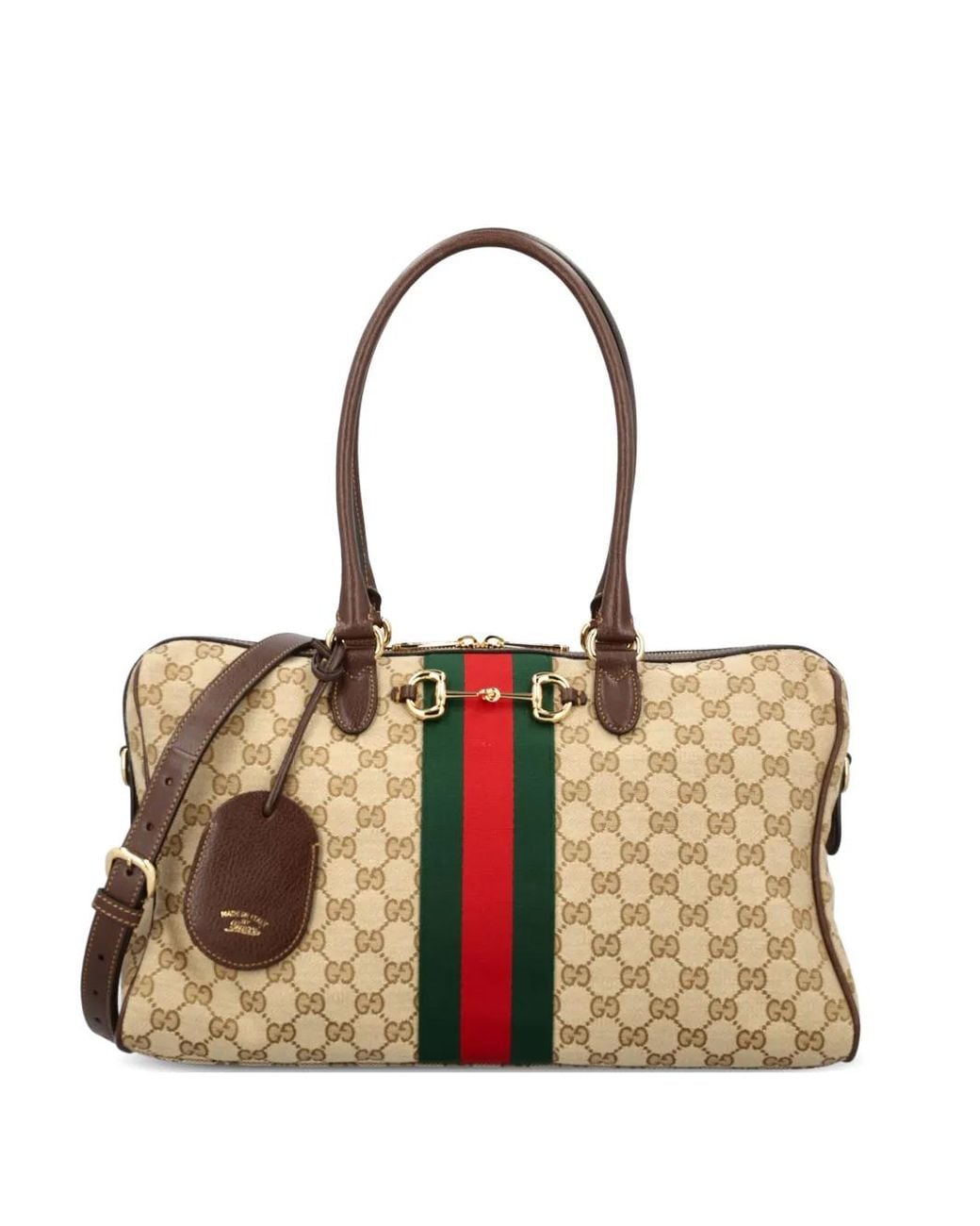 Gucci Natural Gg Web-Stripe Boston Bag