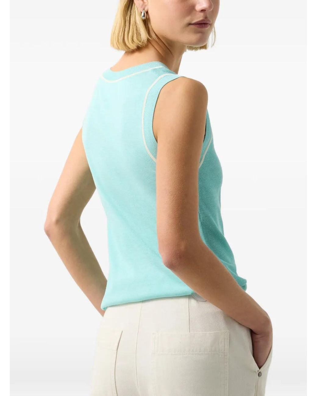 Bogner Green Phia Contrast-Trim Knitted Top