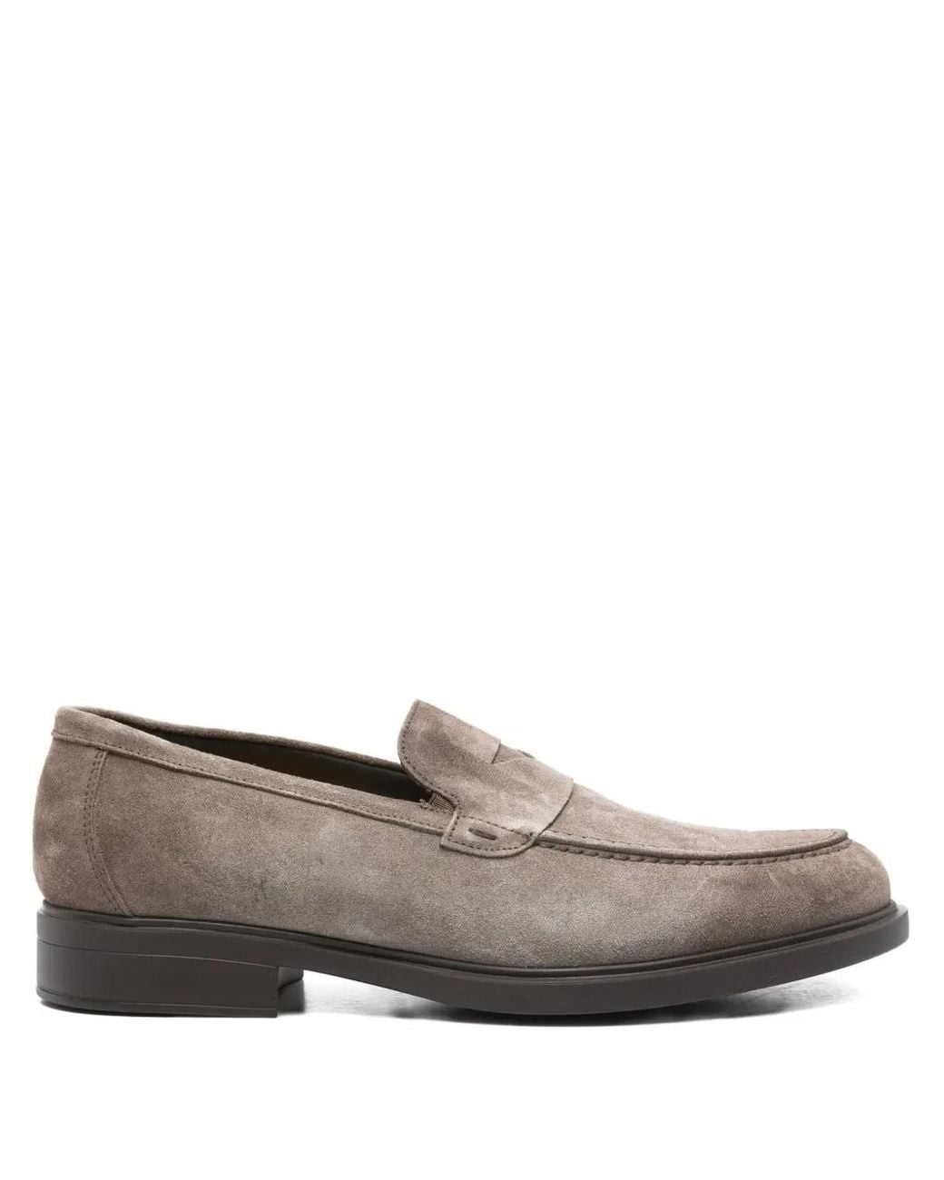 Doucal's Gray Penny-Slot Suede Loafers for men
