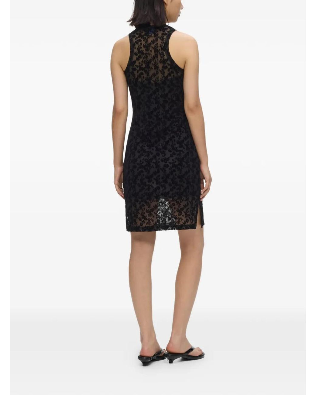 Karl Lagerfeld Black Flocked Floral-Print Mini Dress