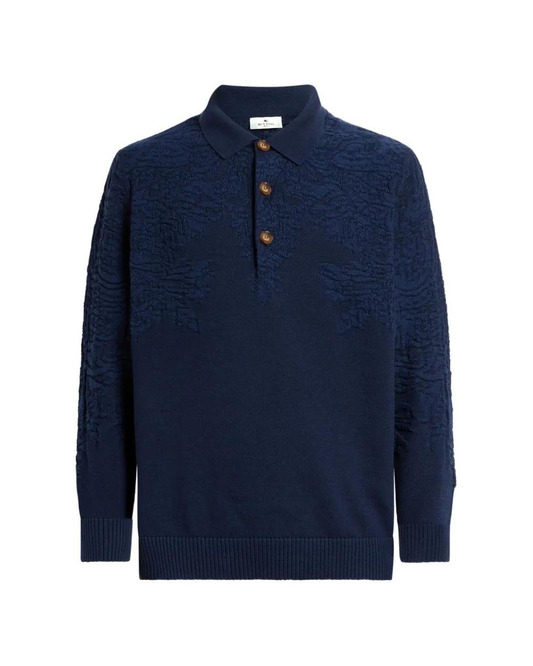 Etro Blue Pull Style Polo En Coton Et Laine À Motif Paisley for men