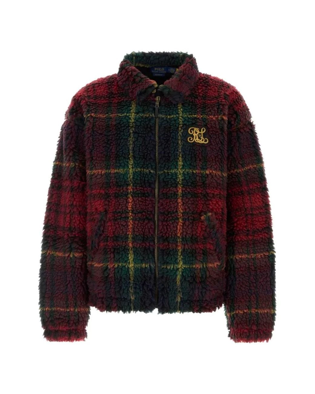 Polo Ralph Lauren Red Relaxed Fit Plaid Pile-Fleece Jacket for men
