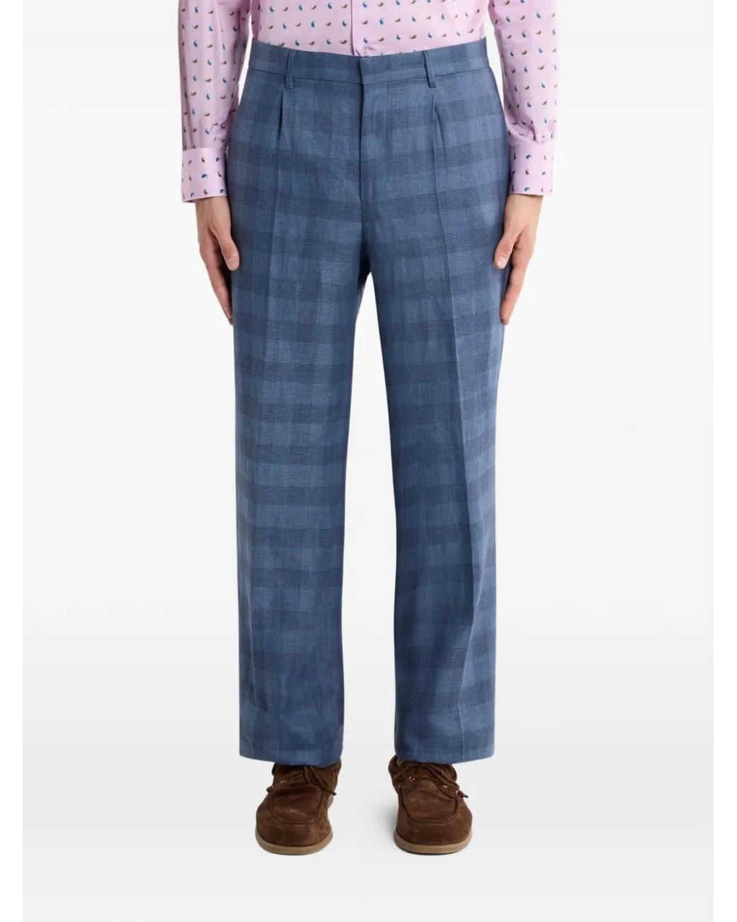 Etro Blue Checked Trousers for men