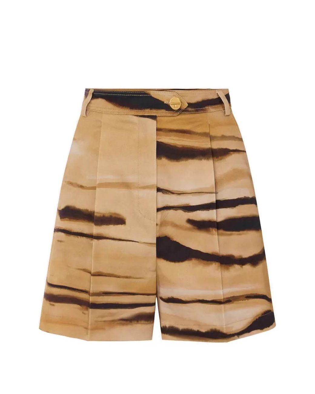 Elisabetta Franchi Natural Drill Shorts With Tiger Print