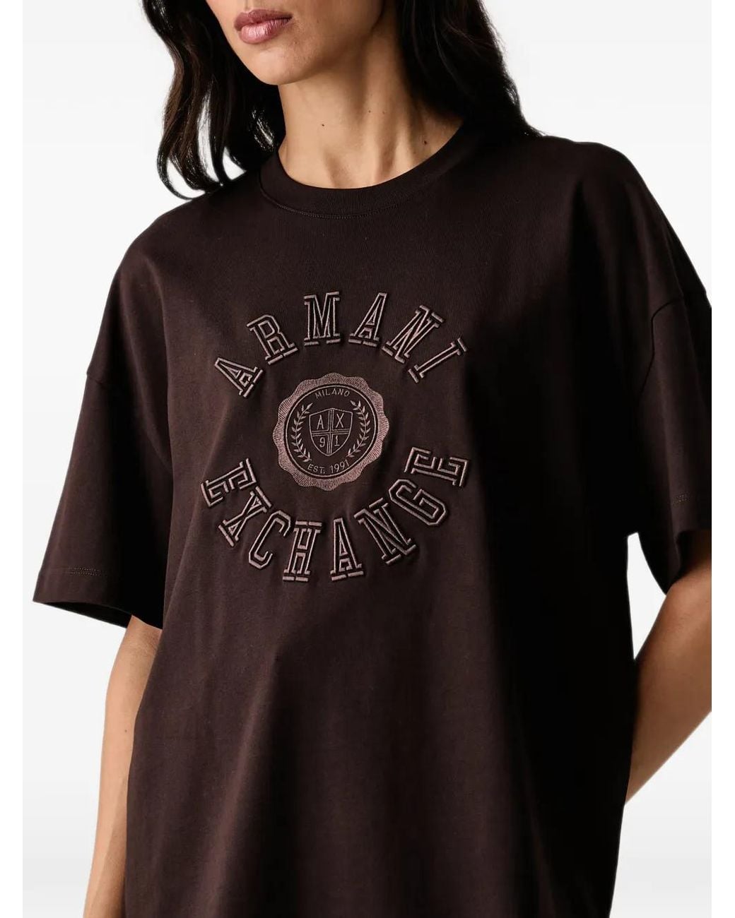 ARMANI EXCHANGE Black Logo-Embroidered T-Shirt