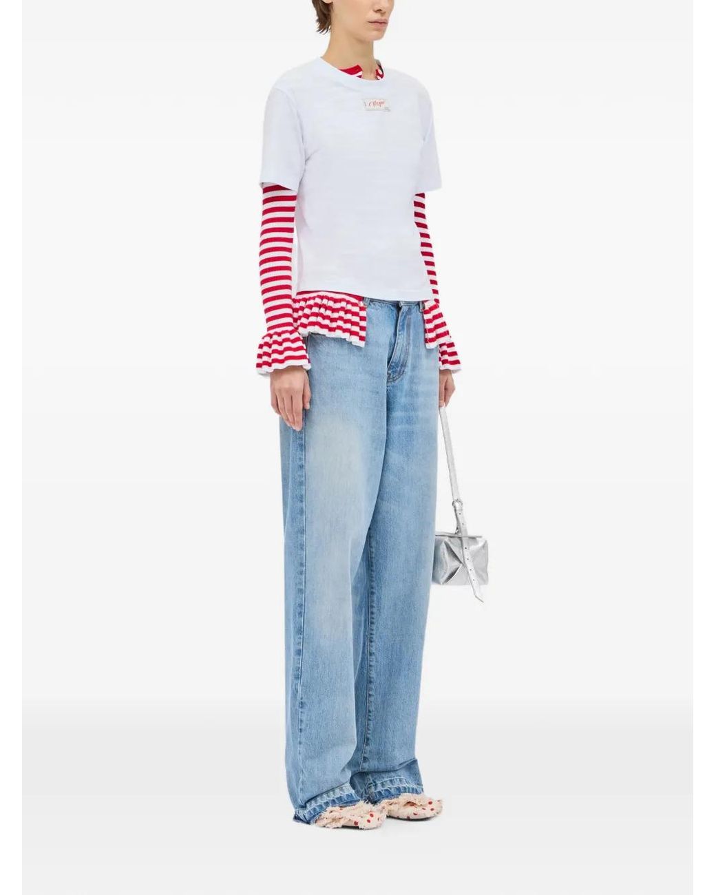 MSGM Red Striped Ruffled Knitwear
