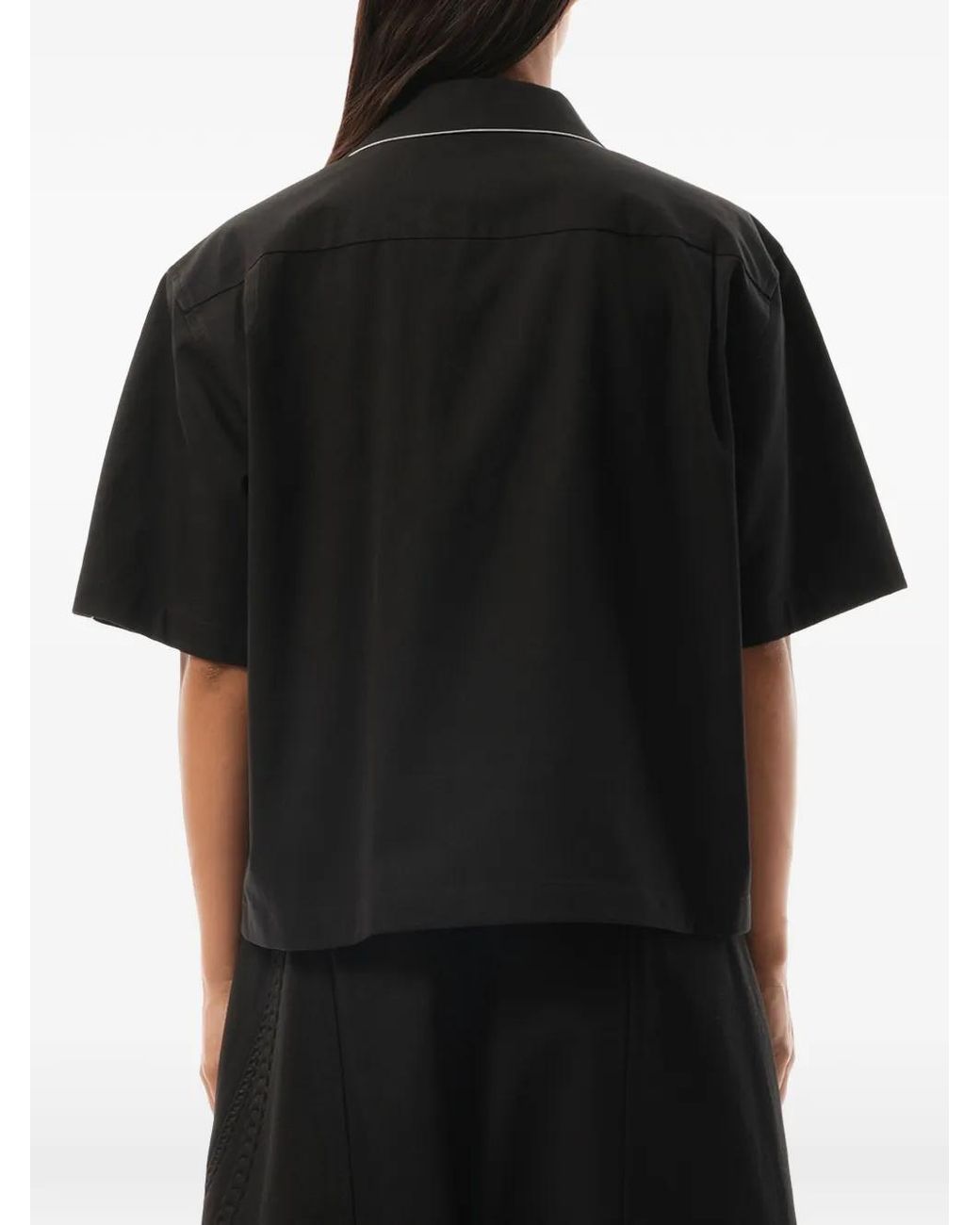 we11done Black Logo-Embroidered Piping-Detail Shirt
