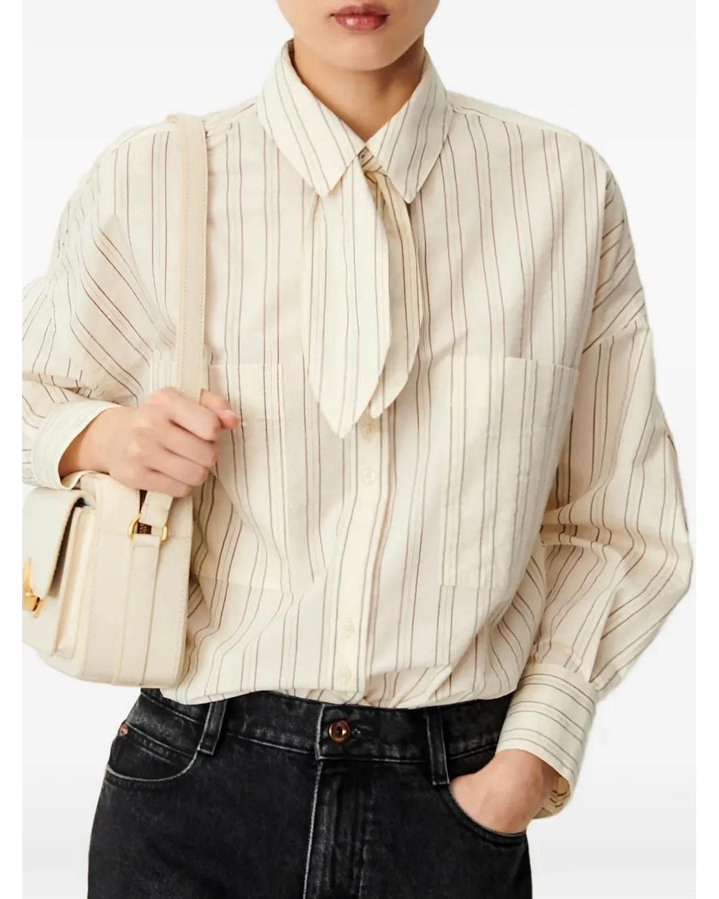 Sessun White Cecily Striped Pussy-Bow Shirt