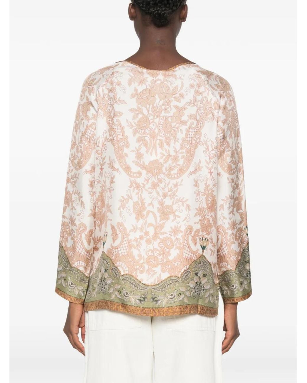 Pierre Louis Mascia Natural Floral-Print Silk-Blend Blouse