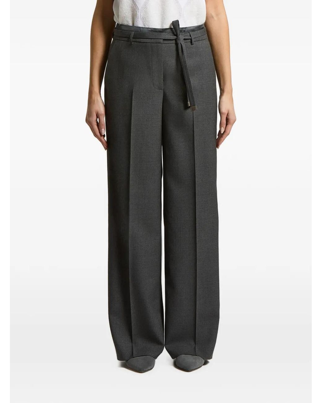 Peserico Black Pressed-Crease Belted Trousers