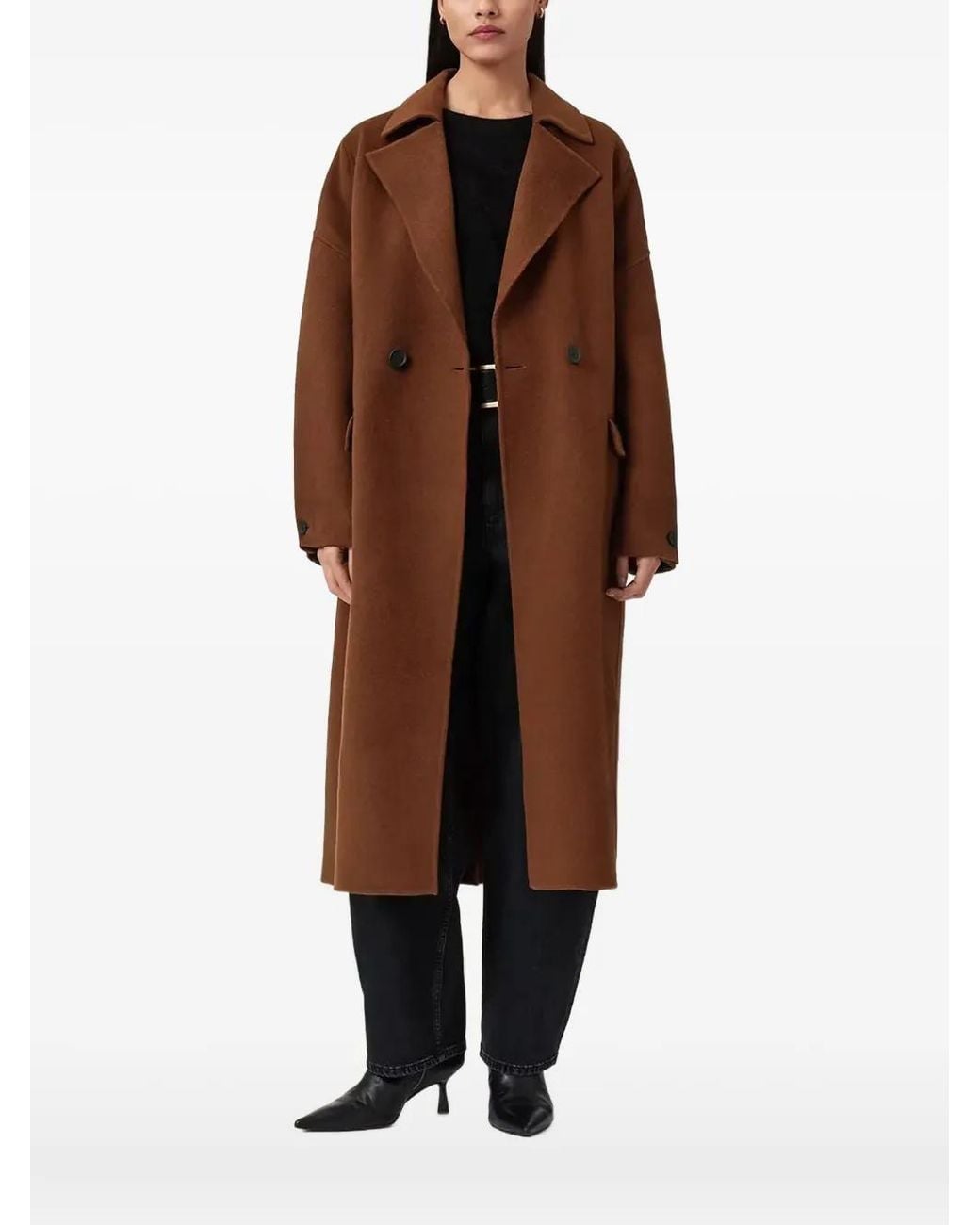 AllSaints Brown Sellma Double-Breasted Coat