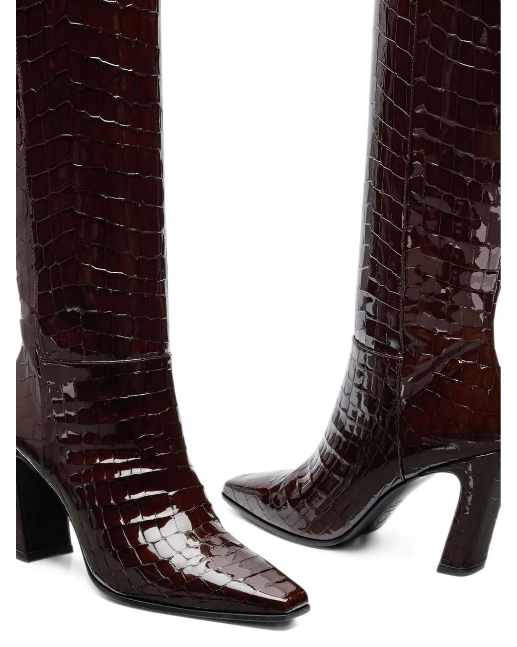 Stuart Weitzman Brown Stassi Crocodile-Embossed Leather Boots