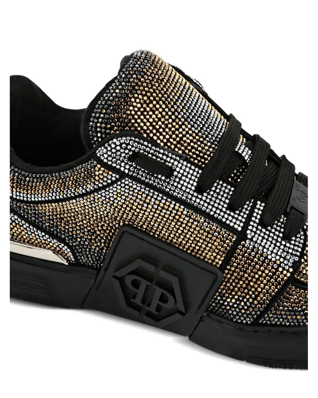Philipp Plein Black Suede Lo-Top Sneakers Strass Hexagon