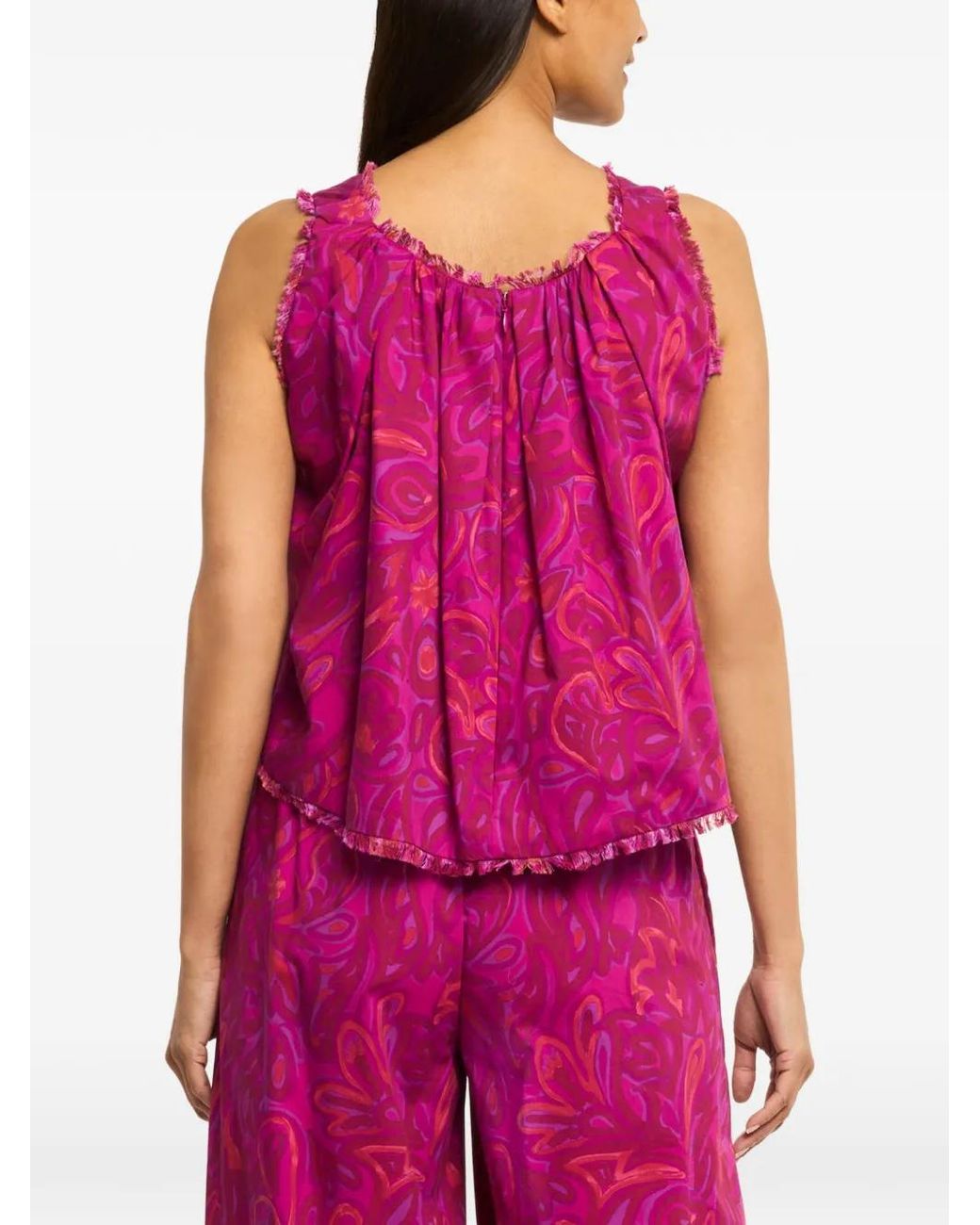 Cinq À Sept Red Ibbie Paisley Bloom Frayed-Edge Blouse
