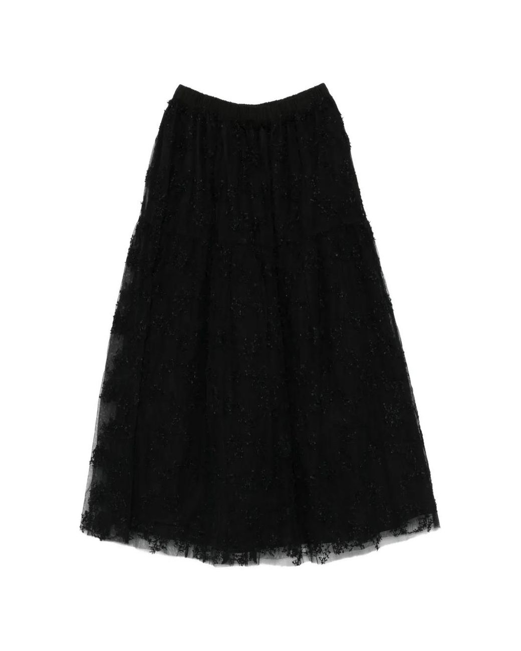 A Tentative Atelier Black Floral-Lace Tiered Skirt