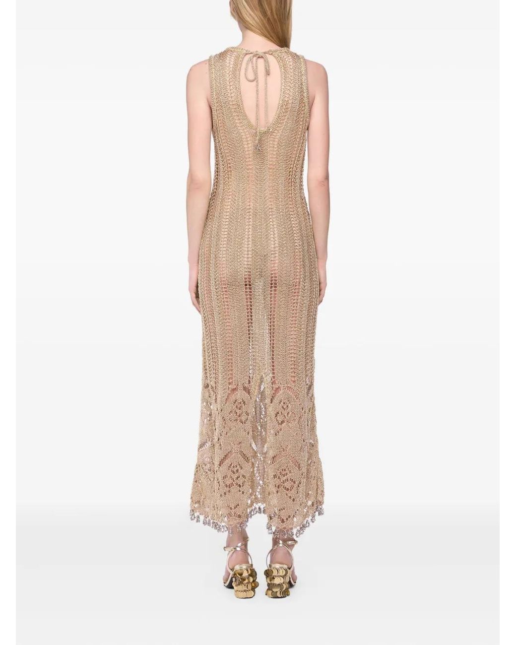 Rabanne Natural Crochet Embellished Midi Dress